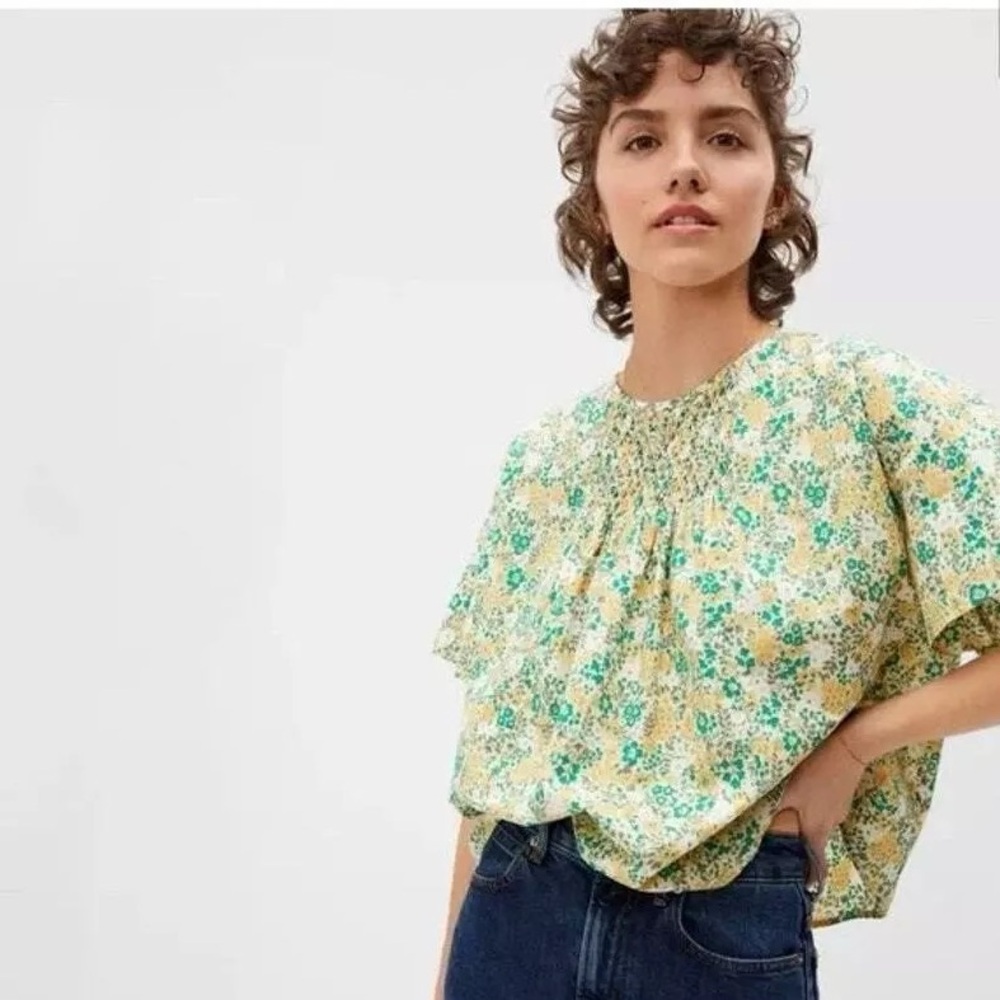 Everlane Mockneck Smocked Floral Top Woman’s Small